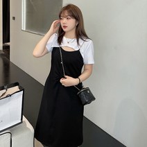 야오야오 빅사이즈 반팔 컷팅 레이어드 블랙 원피스 (XL-5XL)