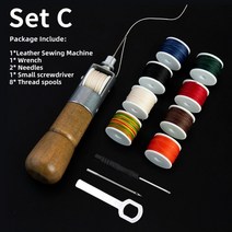 가죽공예도구 체험 가죽공예 독학 구두칼 목공수업 키트 DIY 바느질 송곳 스레드 키트 스티처 손 재봉틀 도구 키트, 세트 c