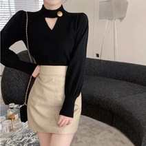 여성 초커 컷아웃 반폴라 목폴라 반목니트 하프넥 폴라 니트 연말룩 [당일출고]