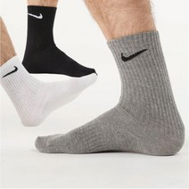 나이키 남녀공용 부드러운 장목 양말 가벼운소재의 크루 패션삭스 3PACK 스포츠 조깅 트레이닝 러닝 양말 회흰검