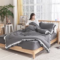 류금숙 여자의순수 광목워싱 프릴 차렵이불 베개커버 광목침대패드 세트 (SS/Q/K/SK)