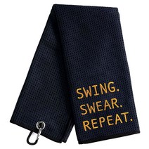 Warehouse No.9 Funny Swing Swear 반복 골프 타월 블랙 자수 골프 타월 클립 포함 여성 남성 골퍼 골프 애호가 남편 남자친구 은퇴 발렌타인 데