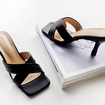 국내제작 가이아슈 여성용 발편한 스트랩 스퀘어 토 뮬 슬리퍼 7cm 여성뮬
