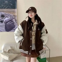 리얼양털자켓 코트 울 자수 레터 하라주쿠 배스볼 재킷 y2k 스트리트웨어 봄 여성 캐주얼 패션 아웃웨어 빈티지 176130