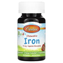 칼슨 츄어블 철분 딸기 15 mg 30 타블렛, 1개