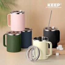 KEEP KEEP 캠핑 스테인리스 핸들 보온 머그컵 350ml 손잡이 텀블러, free, 블랙