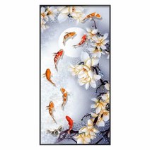 부귀 화이트 모란꽃 구어도 보석십자수 비단 잉어 비즈 공예, 70X120cm