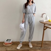 그린섬 ﻿﻿﻿면 후드넥 집업 밴딩 시보리 포켓 점프 수트 데일리 편안한 국산