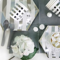 제이벌룬 일회용 파티접시, 1개, 20cm 육각 줄무늬 실버 6입