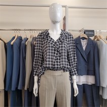 블루페페 SH02 프릴 체크 블라우스 BK 222MSC005