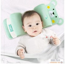 친환경 100프로 면 섬유 두상 머리 모양 사계절 숙면 영 유아 아기전용 고정 베개, 블루