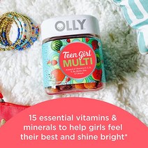lofty최신 OLLY Teen Girl Multi Gummy 건강한 피부 및 면역 지원 15가지 필수 비타민 비오틴 아연 칼슘 씹을 수 있는 종합 베리 멜론 35일분 - 70개, [02] 면역, [01] 병