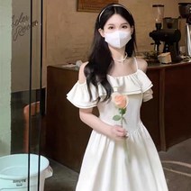 POMTOR 여름 로맨틱 비치 바캉스 나시 일자 어깨 원피스