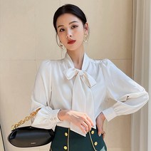 ANYOU 여성 긴팔 리본 셔츠 가을 모던 스타일 블라우스