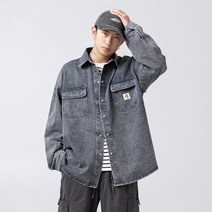 유루 남녀공용 패치 워싱 데님 셔츠 / K3750
