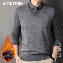 AOKOWN 남자 긴팔 니트 카라티 도톰 기모 남자니트긴팔 중년남성긴팔티셔츠
