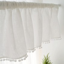 리넨 방울 블라인드 레이어드 커튼 106x45cm 화이트