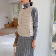 여성 오리털 경량 패딩 조끼 덕다운 지퍼