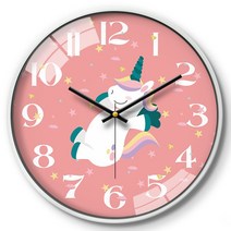 어린이 캐릭터 무소음 유니콘 벽시계 12인치, 행복 유니콘 30cm