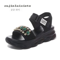ZZJJC 미끄럼 방지 방수걸 샌들 통굽 비치 샌들 여자 큐빅 여자식 샌들