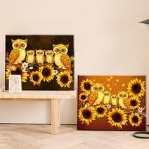 FASEN 1+1보석십자수 캔버스 DIY세트 40X50cm, FZ54.부엉이와 해바라기