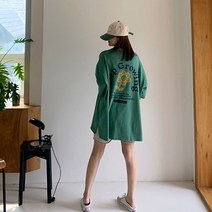 애플망고샵 여성 오버핏 반팔 그로잉 롱박스 캐주얼 여름 롱티셔츠