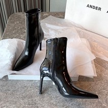 밍브띠 여성 에나멜 뾰족 힐 앵클부츠