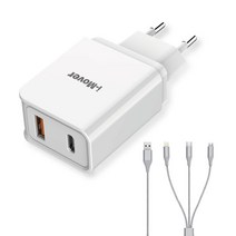 아이무버 PD/QC3.0 2포트 고속충전기 + 3in1 충전케이블, 화이트 x 1세트
