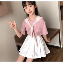 [당일발송] 주니유니 주니어 핑크세라치마세트 초등학생여름옷 주니어투피스세트 초등학생치마세트 등원룩