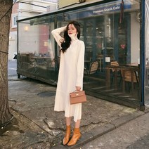 롱 니트 원피스 플리츠 목폴라 터틀넥 BR16