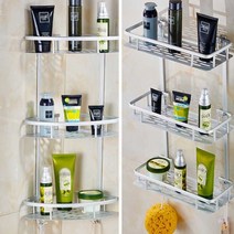 W4BF290L 화장실 신혼 집들이 선물 틈새 수납 코너 다용도 선반 흡착식욕실 예쁜 벽걸이 욕실정리대 벽면 인테리어 장 욕실 작은 욕실수건걸이 욕실인테리어 비누자석 욕실벽 간편설치 미니멀라이프욕실 욕실용품 미니 욕실소품, GL 수납3단 선반 A12