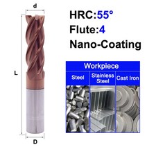 MZG HRC 45 55 65 2 에지 4 플루트 스퀘어 밀링 커터 티타늄 가공 CNC 경질 합금 카바이드 공구 텅스텐 스, 04 4F55C_08 4X4X50L