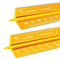 건축 및 엔지니어링 스케일 눈금자 세트 영국식 측정 30.5cm(12인치) 건축가 학생 제도공 및 엔지니어용 블랙 레이저 에칭 알루미늄 건축가 삼각형 눈금자, Gold_Architect&Straight
