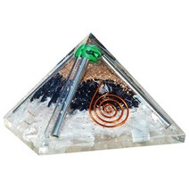 crocon Exclusive 사막 검정 전기석 Orgone Pyramid with Green Malachite 공 에너지 발전기 레이크 Healing 기운 클렌징 & EMF 보호 크기: 2.5 – 3 인치