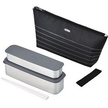 써모스 도시락 2단 슬림 프레쉬 635ml 더스티 여름 일본찬합 도시락통 샐러드 일본배송, 블랙 보더 + 815ml