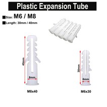 토우앙카 m6 m8 벽 플라스틱 벽 앵커 볼트 확장 파이프 기둥 콘 트 벽 플러그 프레임 고정 튜브 화이트, 02 50Pcs M8x40