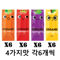 크니쁘니트니지니 오가닉 유기농 어린이주스 4가지맛 각6개씩 어린이 아이 주스 간식, 24개, 125ml
