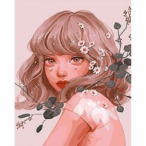 리빙듀오 DIY 쉬운 유화그리기 세트 신규 40x50 명화 해바라기 꽃 과일 인물 풍경 동물 그림, A-277 눈망울 소녀(40x50cm)