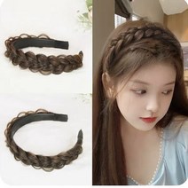 패션 브레이드 인조 가발머리띠 여성용 1+1, 짙은브라운