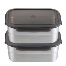 올품락 스텐 밀폐용기 직사각, 600ml 2P, 1세트