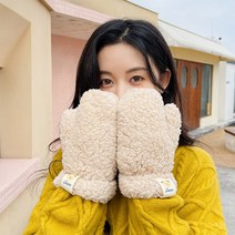 푸들 양털 뽀글퍼 곰돌이 끈달린 벙어리 장갑