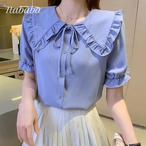 나바바 NB676 여성 프릴 빅카라 쉬폰 반팔 블라우스