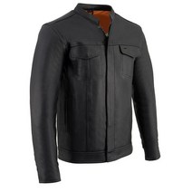 Milwaukee Leather MLM1610 남성용 클럽 스타일 지퍼 및 스냅 프론트 블랙 가죽 셔츠 총 포켓 포함 - 5XL, Small