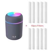 300ml 컬러 컵 usb 공기 가습기 가정용 초음파 자동차 미스트 메이커 다채로운 조명 미니 사무실 데스크탑 공기 청정기, 1-10pcs 필터 추가