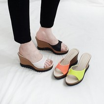 디아슈즈 스투 국산 메쉬 네온 키높이 통굽 웨지 슬리퍼 10cm