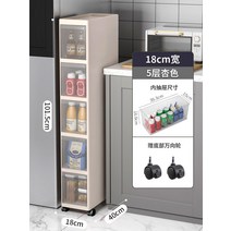 초슬림 주방 가정용 틈새장 수납 캐비닛 초소형 욕실 사이드 화장실, 폭18cm5겹스피나휠4개첨부