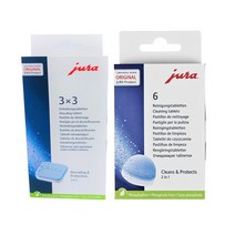유라 Jura 커피머신 청소 세정제 세척제 6개입 & 물때제거 석회제거제 석회질제거 알약 9개입 세트, 1세트