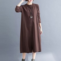 에블 대박걸 소드네 라운드넥 단추 긴팔 롱 루즈핏 캐주얼 단색 민무늬 원피스 3color
