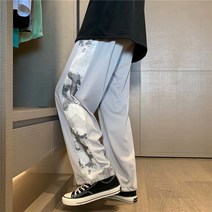 캐주얼 바지 남성 여름 얇은 바지 하이 스트리트 레트로 느슨한 스트리트 힙합 바지