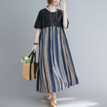러블로어 빅사이즈 줄무늬 오버핏 여름 반팔 엄마 롱원피스